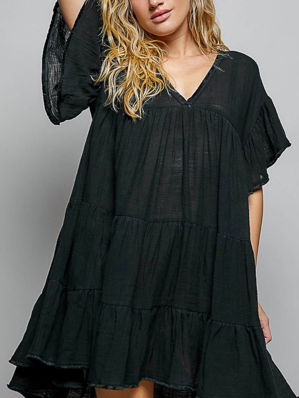 💕NEW! POL Black V-Neck Tiered Babydoll Dress/Tunic
